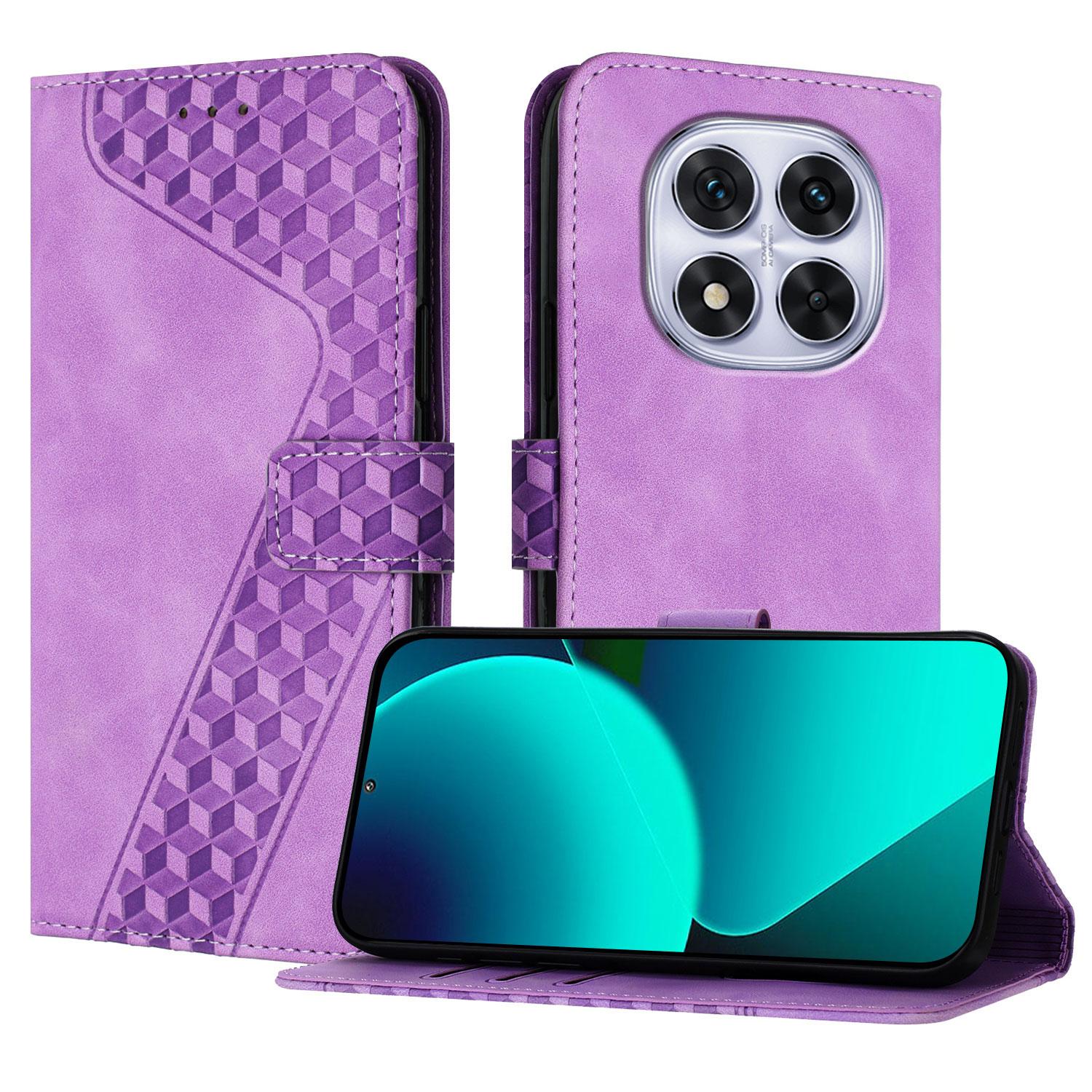 

For Xiaomi Redmi Note 14 Pro 5G Leather Case 7-Shaped Pattern Wallet Stand Shockproof Phone Cover Purple