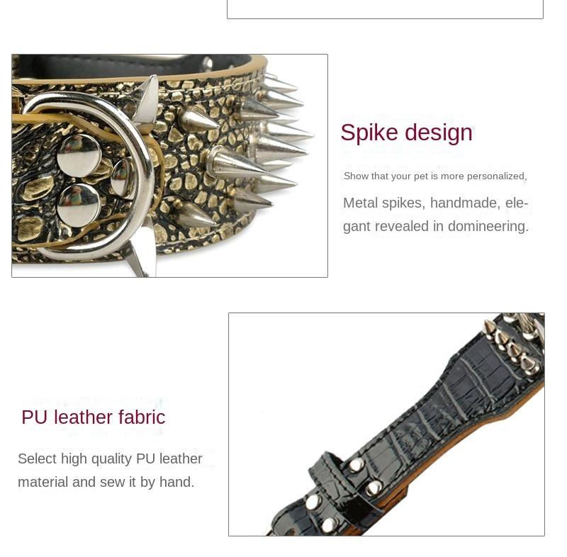 Wide Luxurious Leather Dog Collar Sharp Spike Studded Dog Collars for Rottweiler Pitbull Large X-Large Training Dogs