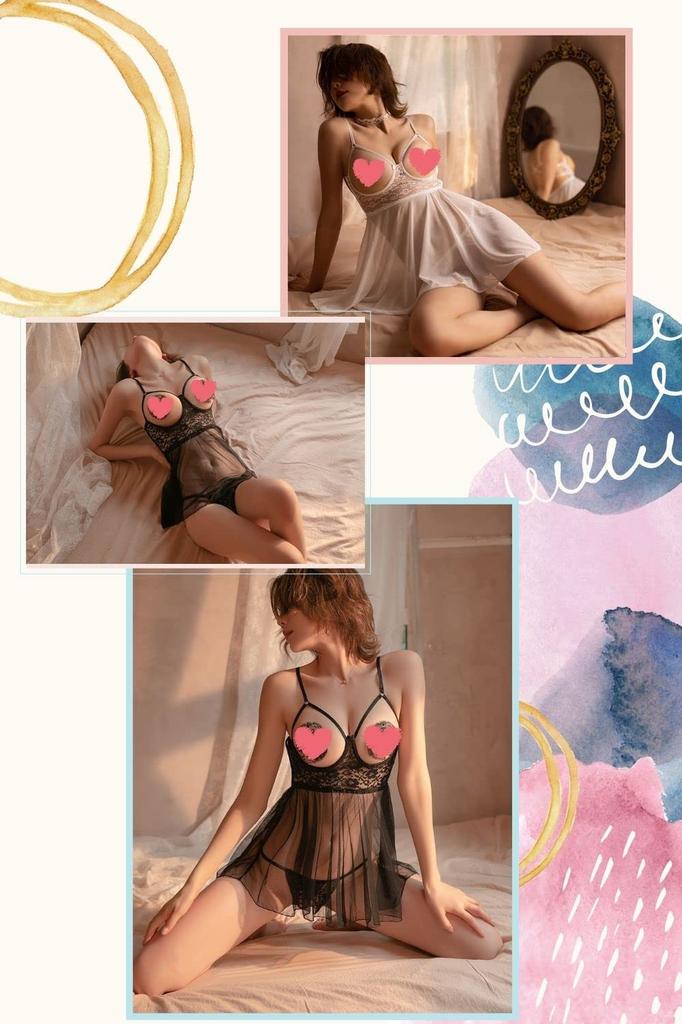 Sexy Sheer Open Open Extreme Open Chest [MONEON] Lingerie, Babydoll, Bra, Camisole, T-Back, 2-Piece Set, Bust, See-Through Lace, Cosplay, Underwear,