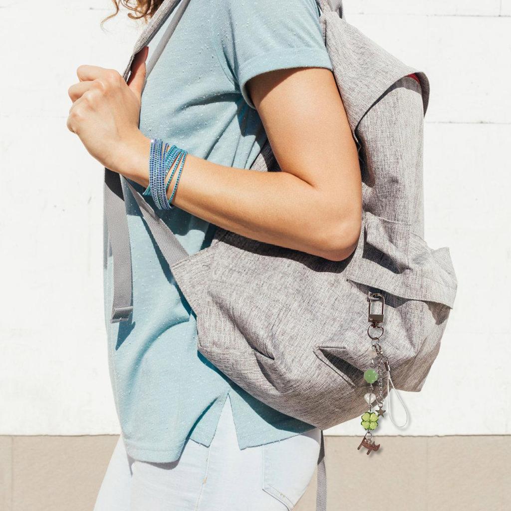 Cat Charm with Four Leaf Clovers Keychain Colorful Beaded Keyring Decoration Hanging Ornament for Bags and Phones