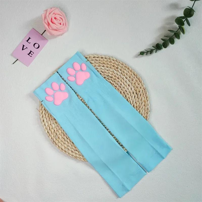 

3D Cat Claw Sun Protection Sleeves Women Girls Cute Fingerless Cat Paw Pawpads Gloves Lolita Cosplay Halloween Party Mittens One Size синій