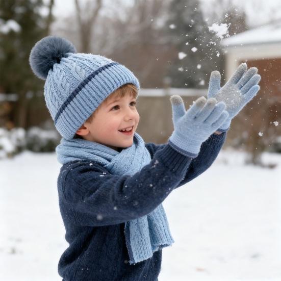 3-teiliges/Set Kinder Mütze Schal Handschuhe Set Einfarbig Zopfmuster Plüschkugel Dekor Mütze Langer Schal Handschuhe Set Elastische Winteraccessoires