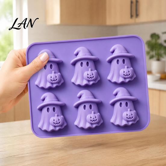 Halloween Party Supplies Ghost Ice Cube Mold, 6 Cavity Silicone Tray, 3D Flexible Mold for Shape Maker, Whisky Cocktails Tray