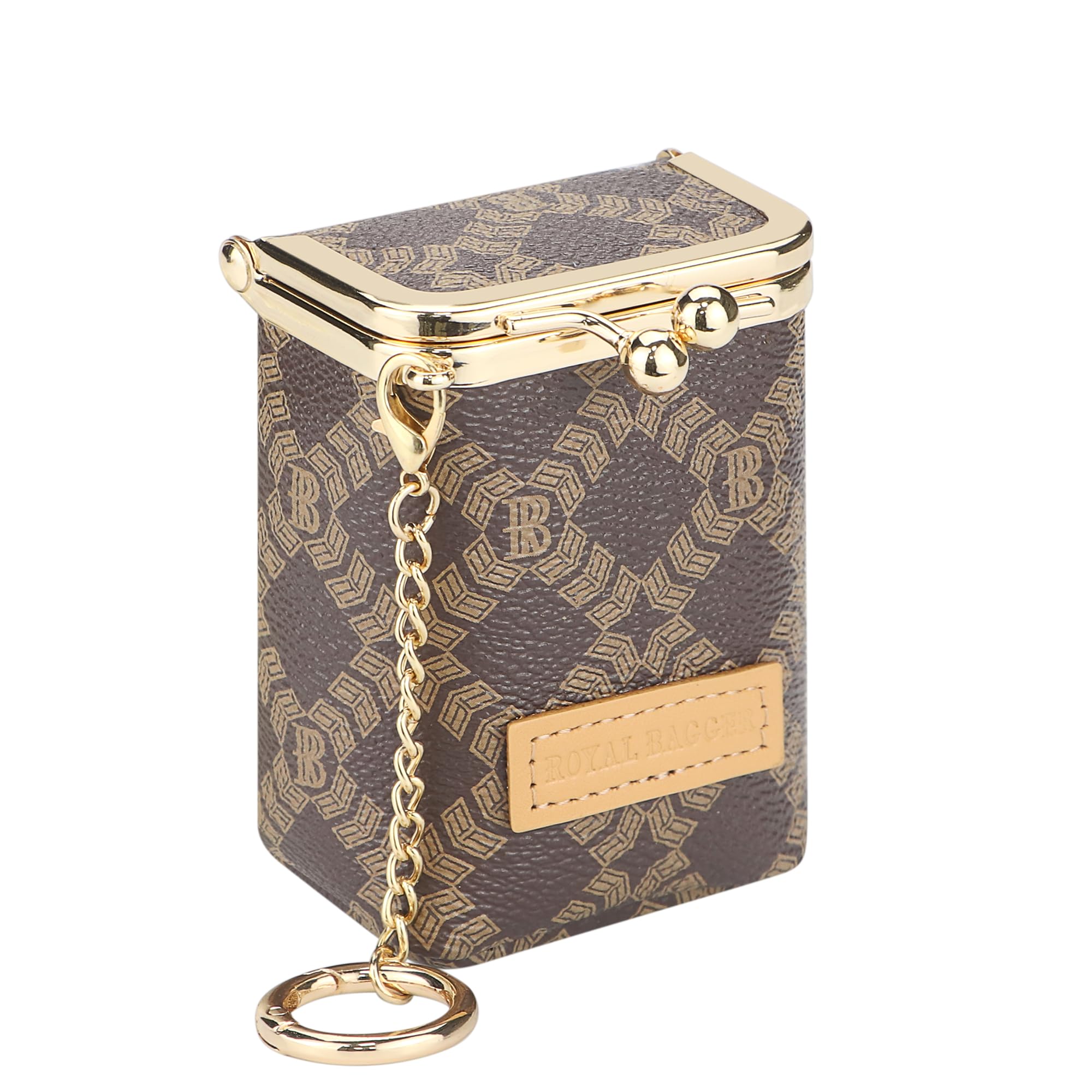 

Royal Bagger Women s Mini Chain Cosmetic Case, Signature Coated Canvas & Vegetable Tanned Cowhide Leather Kiss Lock Wallet, Small Makeup Bag with