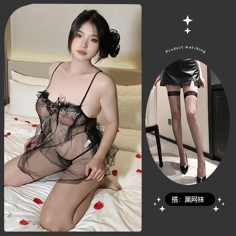 Large size erotic underwear sexy slightly transparent uniform princess style pajamas pure lust mesh sling small chest passion temptation