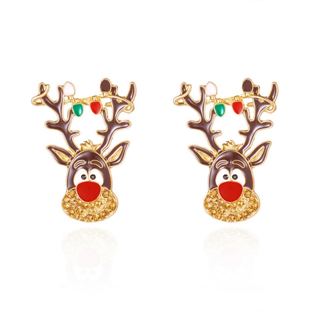 Christmas Enamel Bulb String Cute Reindeer Animal Drop Earrings Creative Holiday Dangle Earring Party Jewelry Gift For Women Men