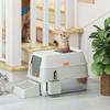 Covered Stainless Steel Cat Litter Box with Exit Step and Stainless Steel Scoop Light Grey