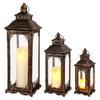 Set of 3 Vintage Candle Lanterns 10/14/19.5''H Decorative Outdoor Lantern Metal Candle Holder with Tempered Glass