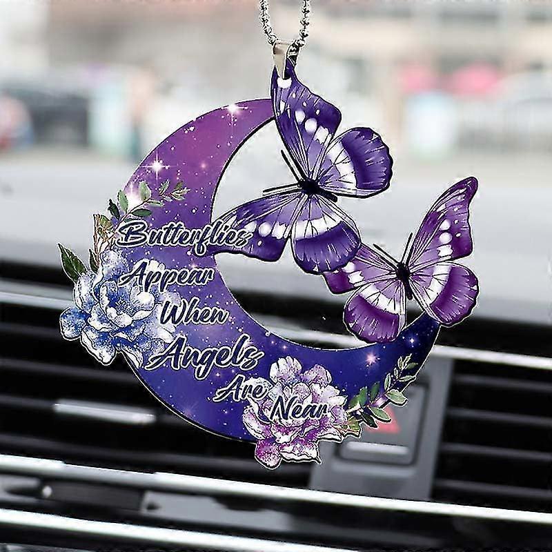Purple Butterfly Car Rearview Mirror Hanging Accessories, Souvenir Christmas Ornament Gifts, Butterfly Pendant for Car - DD