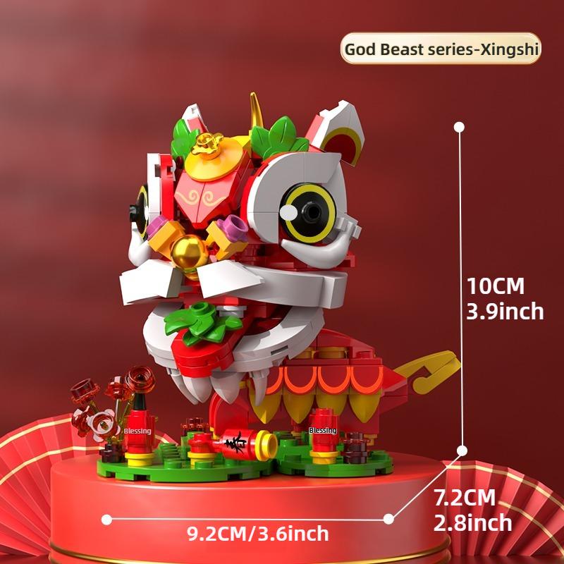 Chinese Style Divine Beast Building Blocks Assembled Children's Educational Toys Lucky Cat Koi Living Room Room Decoration Gifts