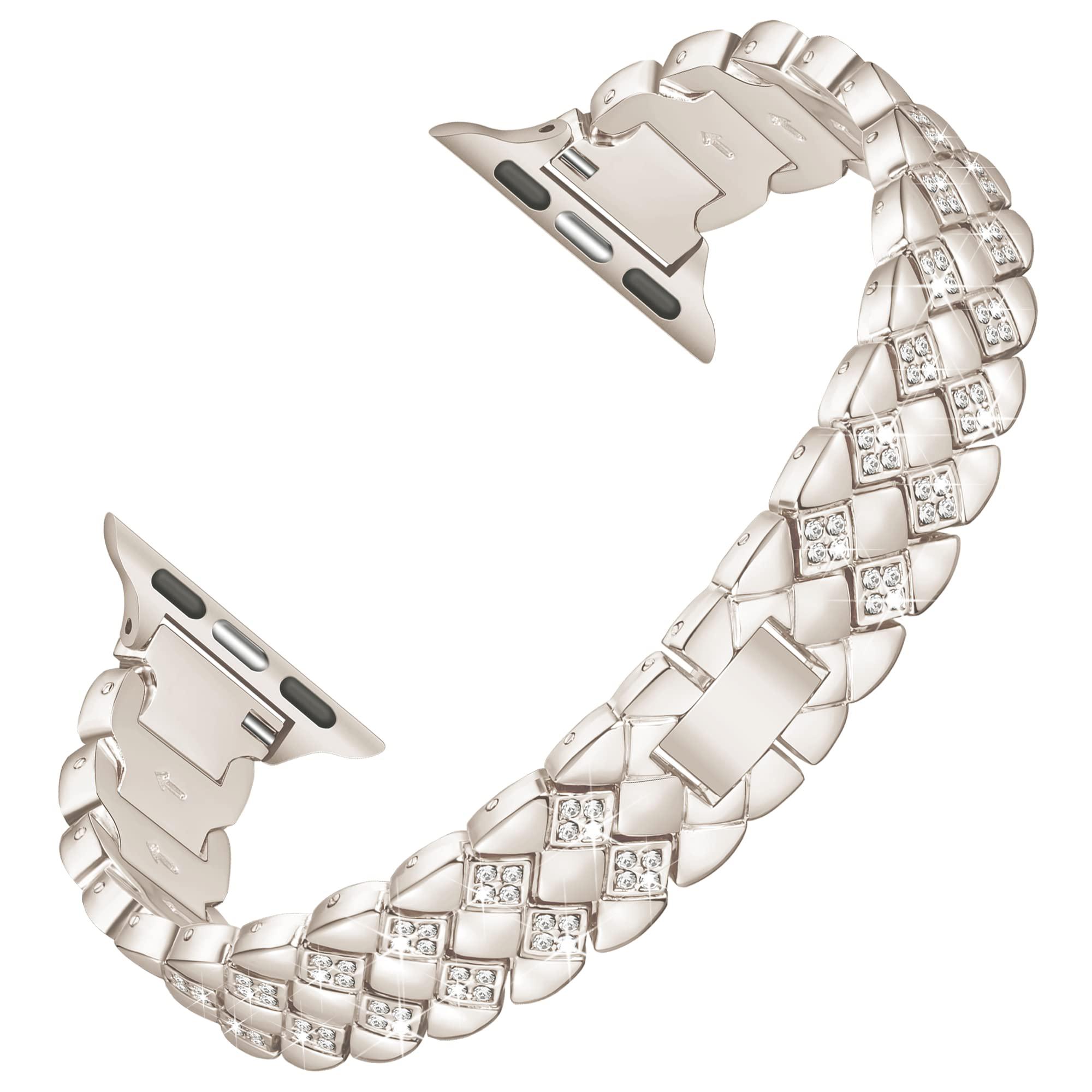 

For Apple Watch 10 46mm/Ultra 2/Ultra 49mm/9 8 7 45mm/SE (2023) SE (2022) SE 6 5 4 44mm/3 2 1 42mm Rhombus Design Zinc Alloy Watch Strap Starlight