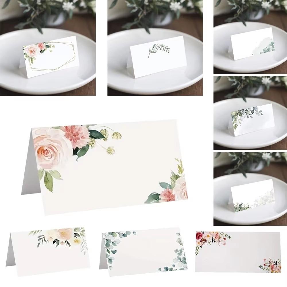 100pcs Blank Table Place Cards Flowers Plants Printed Food Table Setting Seating Place Cards Paper Greeting Card