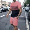 Summer Fashion Casual Men's Suit Gradient 3D Printed Sportswear Short-sleeved Suit Oversized Round Neck T-shirt Shorts 2-piece