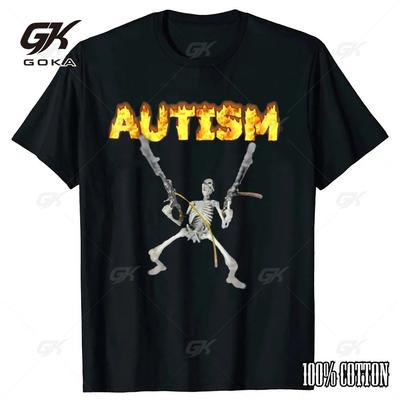 Retro Autismus Skelett Lustiges Herren Damen Baumwoll-T-Shirt Neurodivergent Autismus Bewusstsein Unterstützung Grafik T-Shirt Halloween Geschenke Kleidung