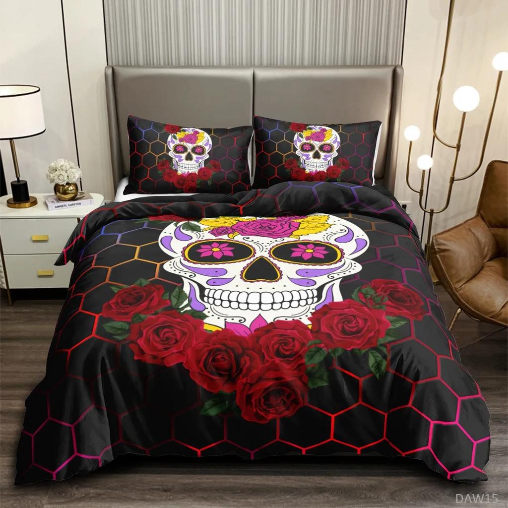 Comforter Rose And Skulls Bedding Set For Kids All Season Twin Full Queen King Size Bed Set Bedroom s Red