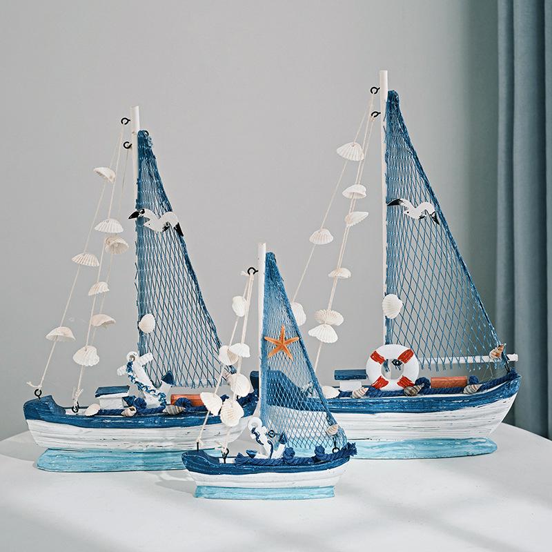 Porzellan Segelschiff Modell im mediterranen Stil - Kreative Holz Heimdeko Ornamente