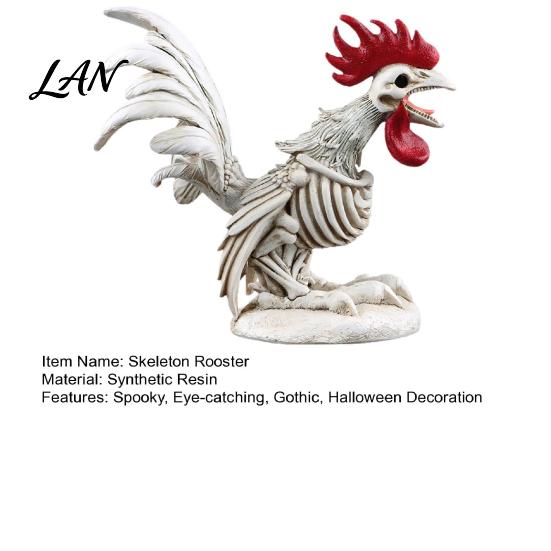 Spooky Gothic Home Ornament Halloween Skeleton Rooster, Lifelike Chicken Decoration, Animal Festival Gift for Collectors Bone Statue Desktop