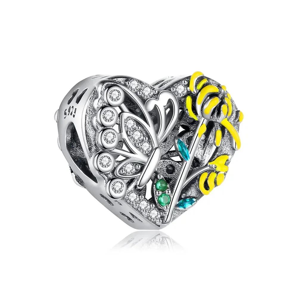 Original Copper Blue Heart Zircon Twelve Zodiac Signs Months Flowers Charms Beads Fit Bracelet Women Jewelry Diy Fine Gift