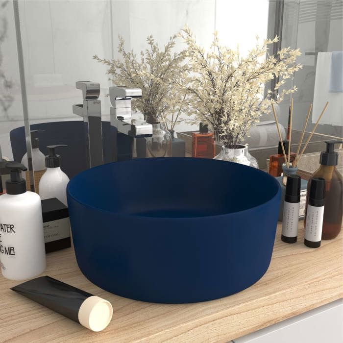 VidaXL Lavabo Rond de Luxe Vasque à Poser de Toilette Lave-mains de Salle de Bain Vestiaire Cuisine Maison Intérieur Bleu 147012