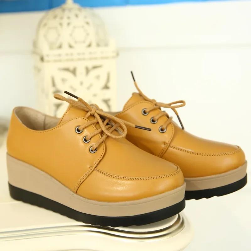 Women Oxford Shoes Flat On Platform Casual Shoes Frenum Leather Shoes Sewing Round Toe Mujer