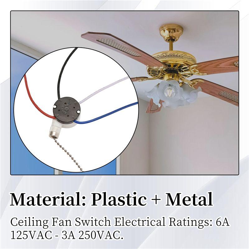 A84X-3 Pcs Ze-208S E89885 3 Speed 4 Wire Pull Chain Switch Ceiling Fan Light Switch Replacement Part