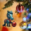 Horse Christmas Ornament Cartoon 2D Flat Horse Hanging Ornament with Santa Hat And Christmas Balls Acrylic Car Rear View Mirror Charm