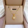 Gold Stainless Steel Roman Digital Wafer Pendant Necklace for Women Charm Chain of Clavicle Jewelry Accessory