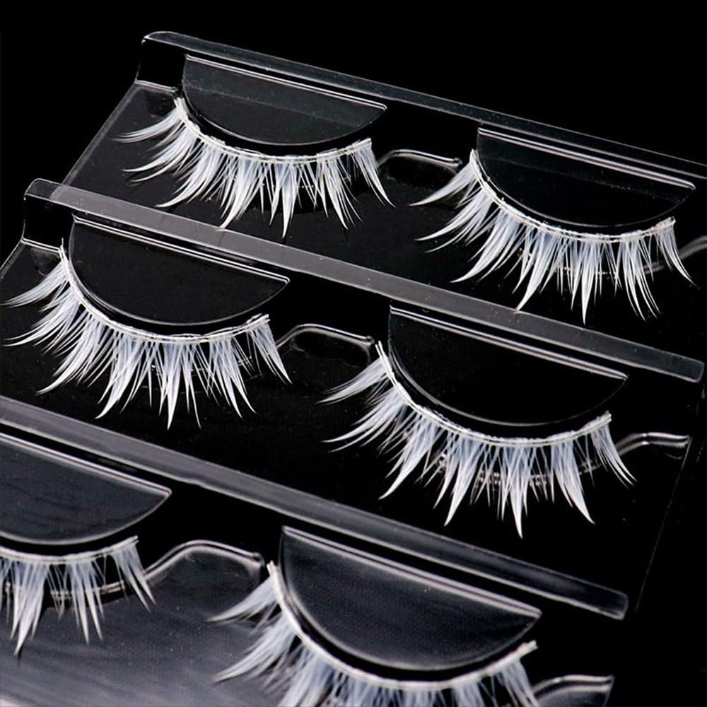 Samcos White False 3 False Eyelashes for Soft Eyelashes, Pairs, White, Cosplay, Costumes, Halloween, Parties, Reusable, Natural,