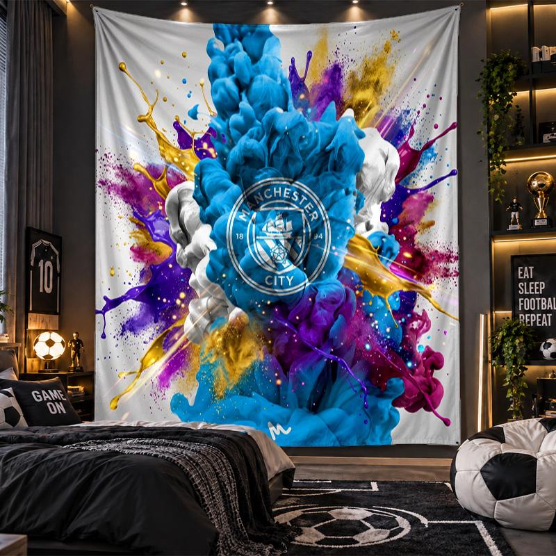 Arazzo da Appendere alla Parete Stampa Manchester City Tessuto per Soggiorno Camera da Letto Decorazione per la Casa