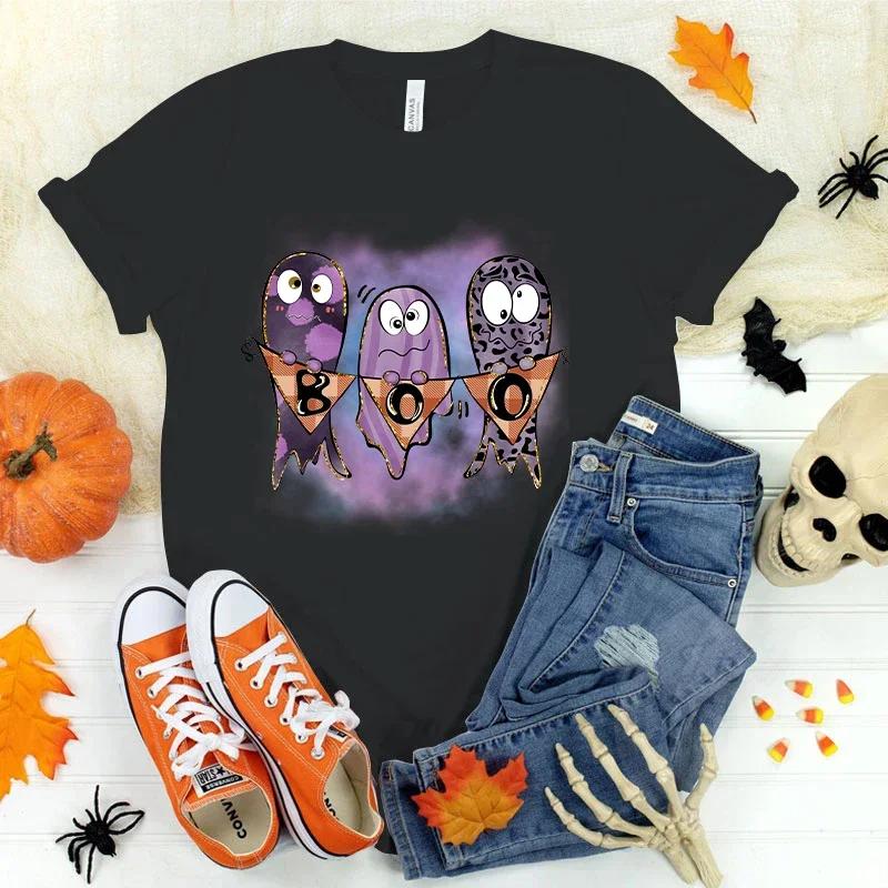 

Halloween Boo Print Summer T-Shirts For Women Casual T-Shirts O Neck Short-Sleeved T-Shirts Fashion Tshirt XXXXXL чёрный