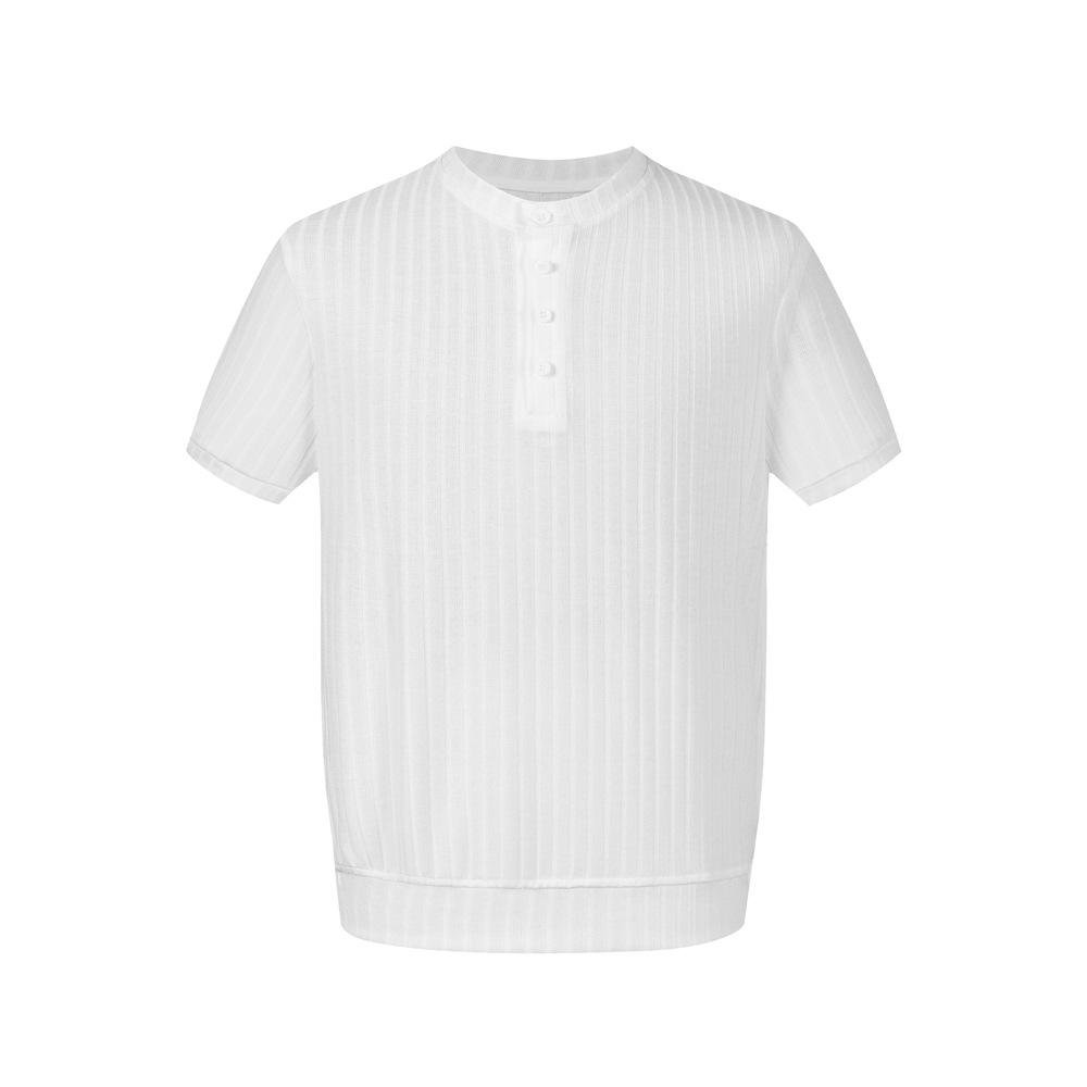 Mens Old Money Style Retro Henley Collar Short Sleeve Striped Loose Casual T Shirt M белый