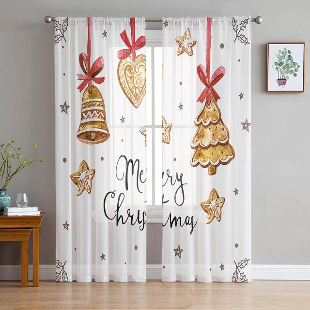 Christmas Elk Cartoon Gift Tulle Curtains For Living Room Decoration Modern Chiffon Sheer Voile Kitchen Curtain