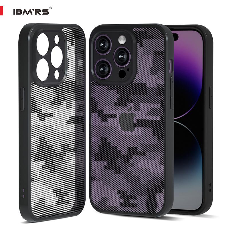 (Comes with wrist strap)IBMRS for Apple iPhone 14 pro Case 6.1 Inches camo Transparent Hard Back Shockproof TPU Frame Case