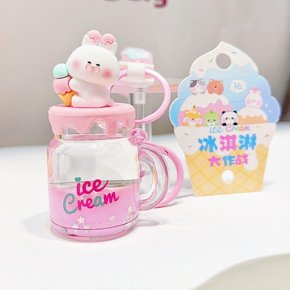 Ice Cream Floating Oil Liquid Keyring Quicksand Bottle Oil Liquid Keychain  Girl Gift
