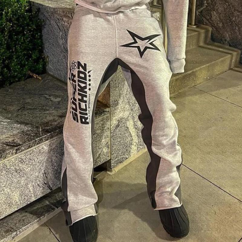 Felpa con cappuccio e stampa di lettere a stella set di felpe hip-hop europee e americane cappotto largo