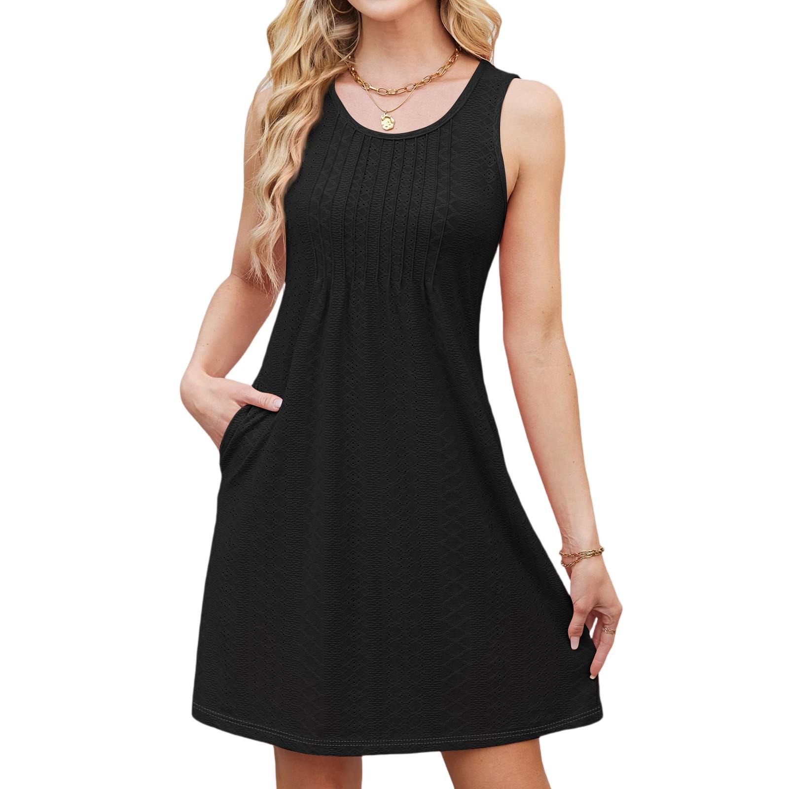 Women s Casual Fashion Breathable Color Vest Dress With Pockets L