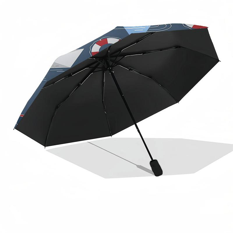 1 Stück Regenschirm mit nautischem Muster (Boote, Fische, Rettungsringe) und Kunststoffgriff, geeignet für alle Jahreszeiten, Zuhause, Reisen, Outdoor-RegenschirmDD1541