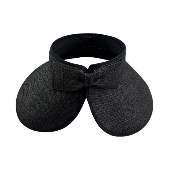 Outdoor Ladies Hat Empty Top Foldable Large Brim Bow Decor Sun Protection Anti-UV Beach Straw Cap Gardening Fishing Travel Hat