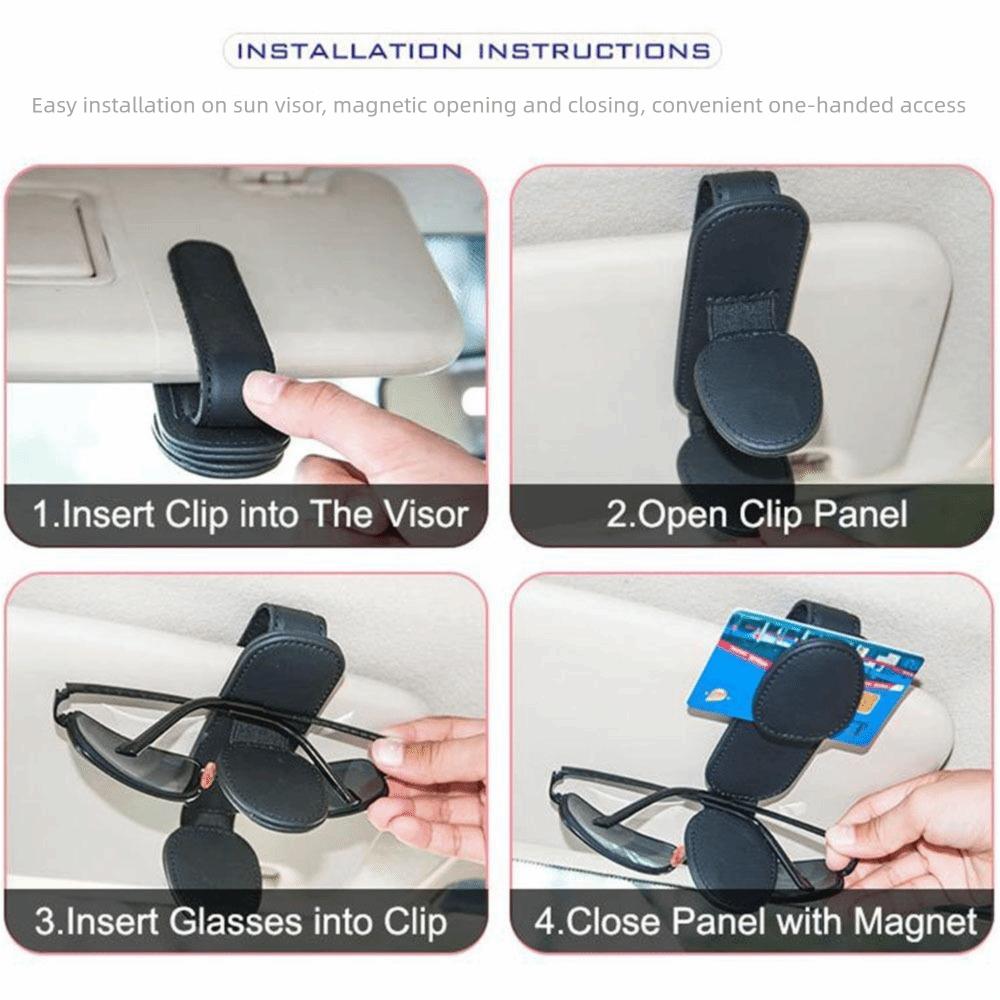 Double Clip Car Sunglasses Frame PU Leather Eyeglasses Storage Clip Ticket Card Clip  Truck