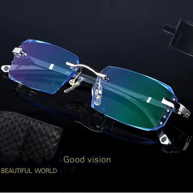 Unbridged Myopia Glasses For Men And Women Ultra-Light Rimless Frame Radiation Protection Color Changing(Ds-8068)
