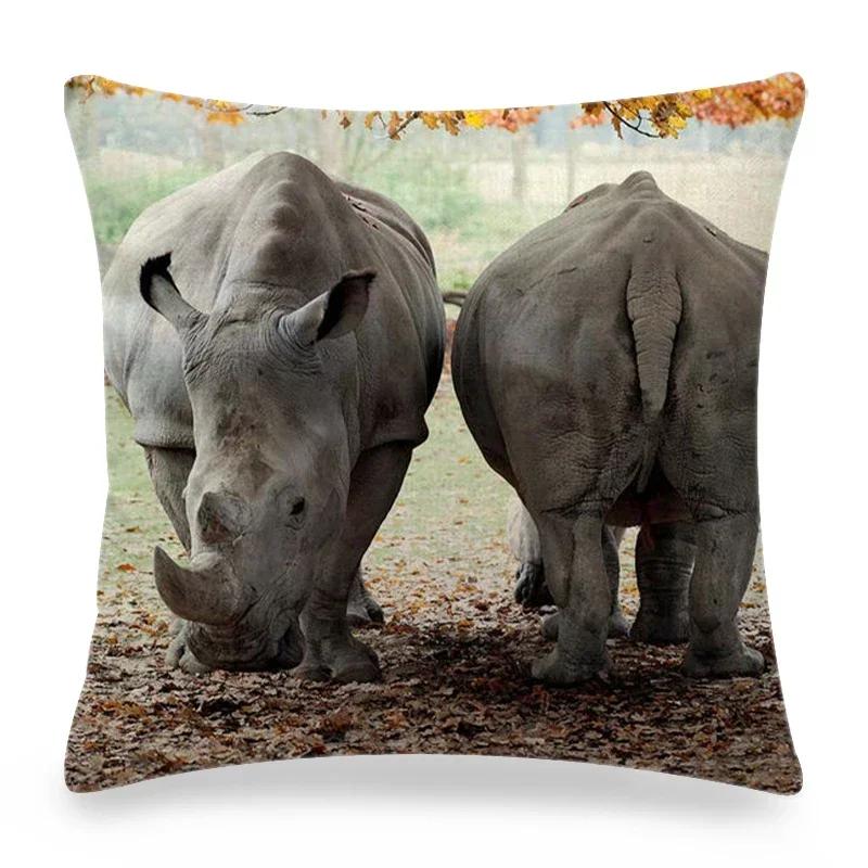 Funny Wild Animals Pattern Decor Cushion Cover 45x45cm Bear Eagle Fox Printed Linen Pillow Cover Home Decor Pillowcase for Couch