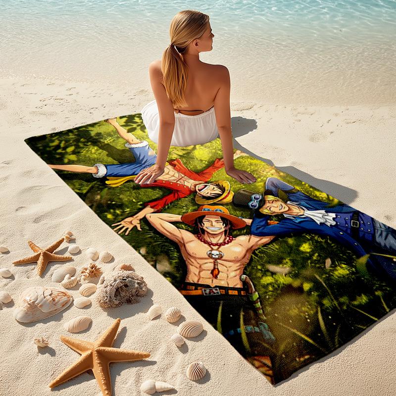 Classic Japanese Element Cartoon ONE PIECE Monkey D. Luffy Beach Towel Outdoor Camping Vacation Swimming Beach Towel Outdoor Absorbent Bath Towel Y22