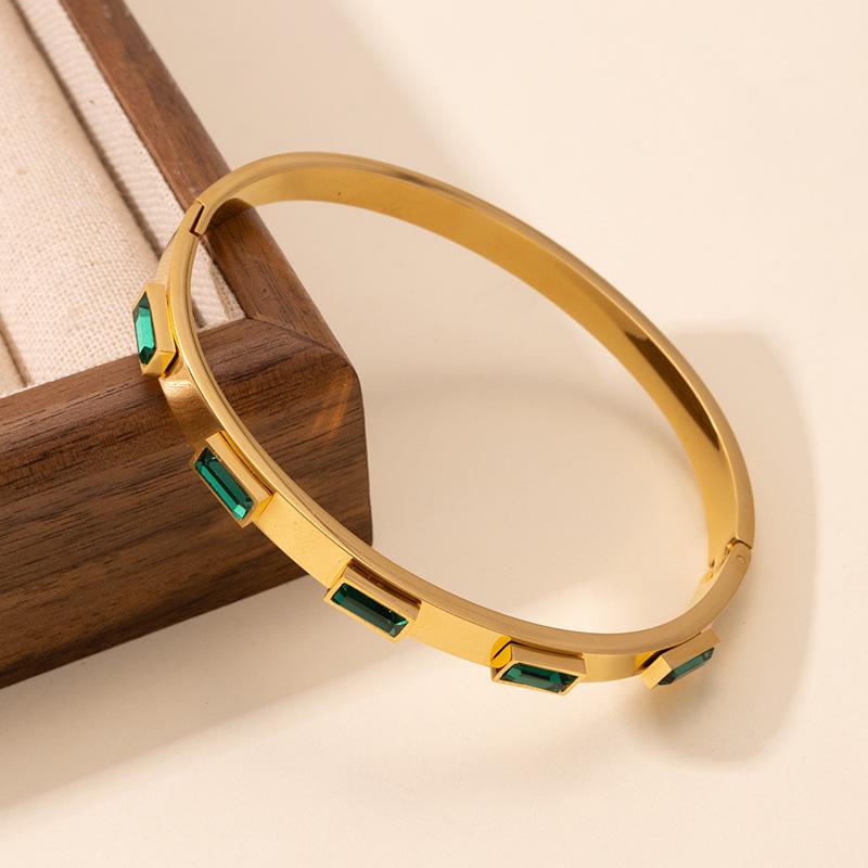 

316L Stainless Steel Green Zircon Bracelet Foxanry Vintage Elegant Simple Non-fading Party Jewelry Gifts EL0001 зелений