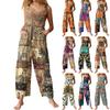 Women's Fashion Casual Loose Back Straps Wide Leg Vintage Printed Jumpsuit