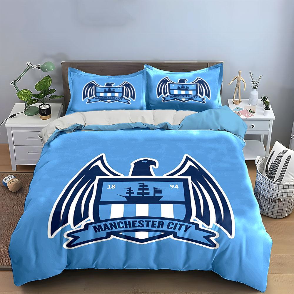 Manchester City Crest Bedding Duvet Cover Set Duvet Cover Pillowcases  (1*Duvet Cover 2*Pillowcases, without duvet insert)