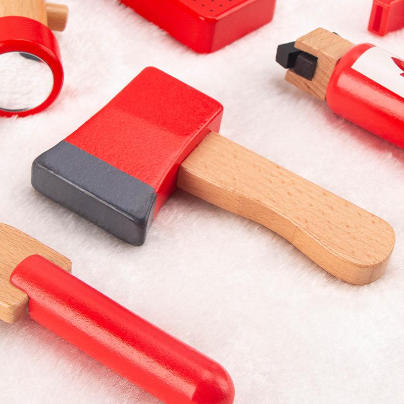 Children's Pretend Play Fire-fighting Tool Set Wooden Toy Waist Bag Baby Tool Box Fire-fighting Equipment