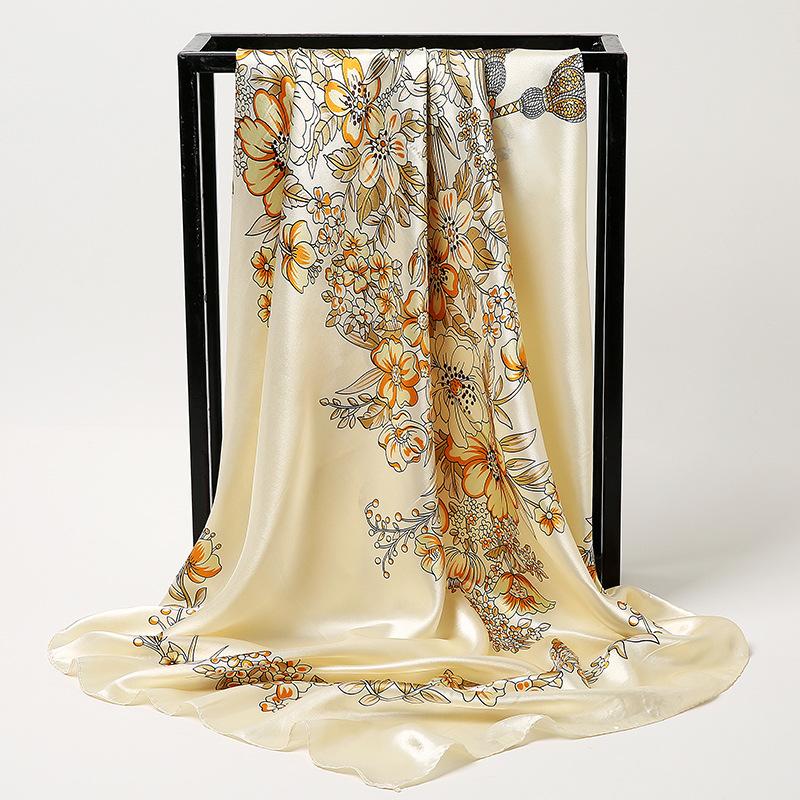 Chinese Style 90 * 90Cm Large Square Scarf Simulation Silk Scarf Scarf Shawl