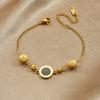 Gold Plated Roman Numeral Bead Bracelet, Dainty Adjustable Cable Chain with Black Onyx Charm for Women, Elegant Daily Jewelry