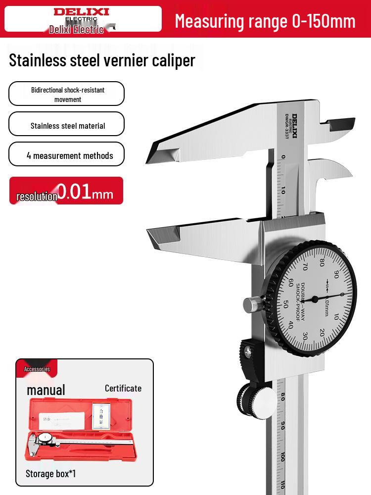 Delixi High Precision Vernier Caliper with Dial, 0-150mm, 0-200mm, 0-300mm