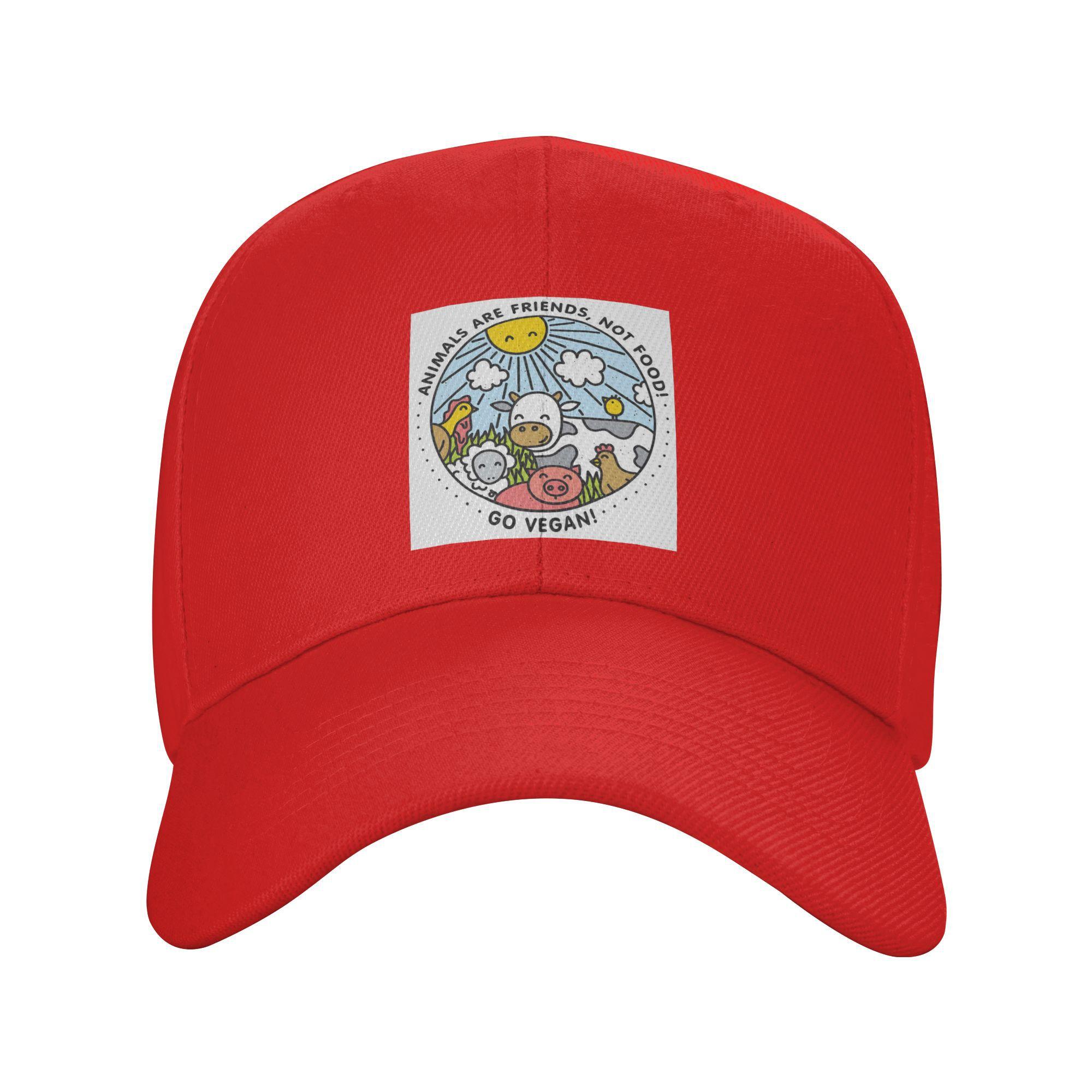 Animals are friends not food Go Vegan Baseball Caps Snapback Fashion Baseball Hats Breathable Casual Casquette Outdoor Unisex One Size
